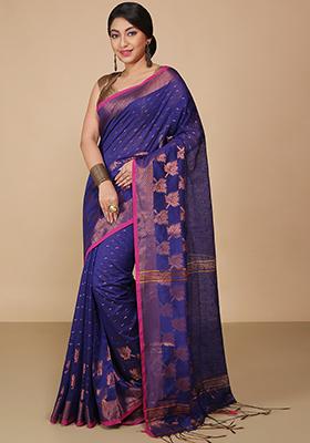 Blue Embroidered Art Silk Saree Set