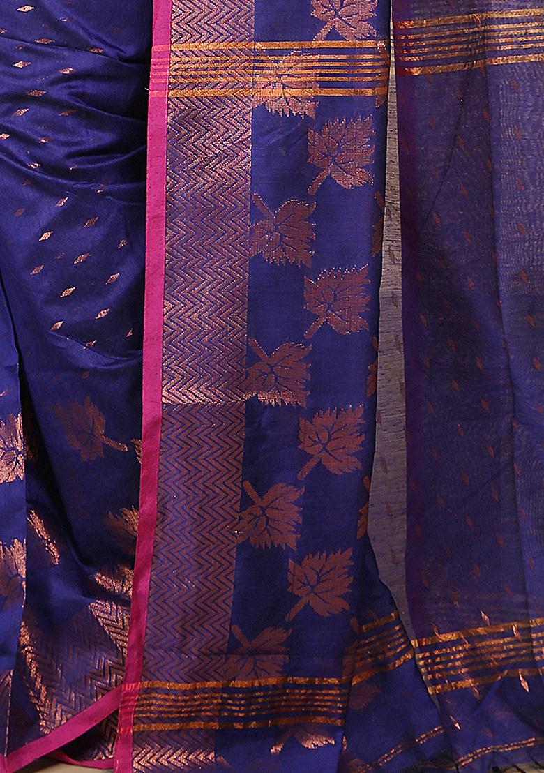 Blue Embroidered Art Silk Saree Set - Indya