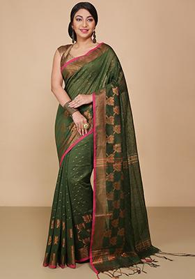 Green Embroidered Art Silk Saree Set