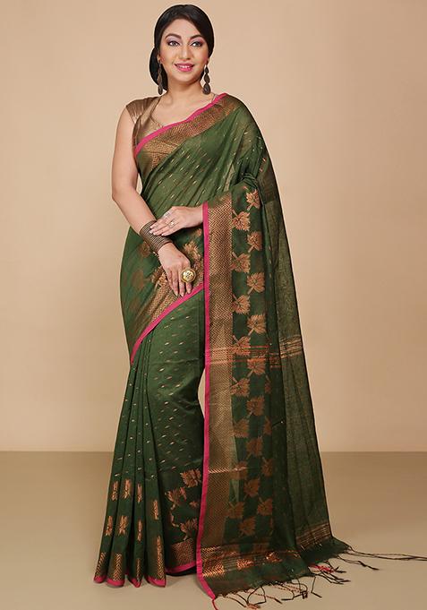 Green Embroidered Art Silk Saree Set
