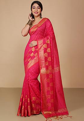 Pink Embroidered Art Silk Saree Set