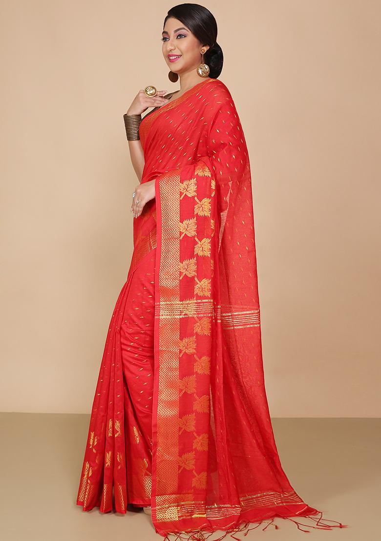 Red Embroidered Art Silk Saree Set