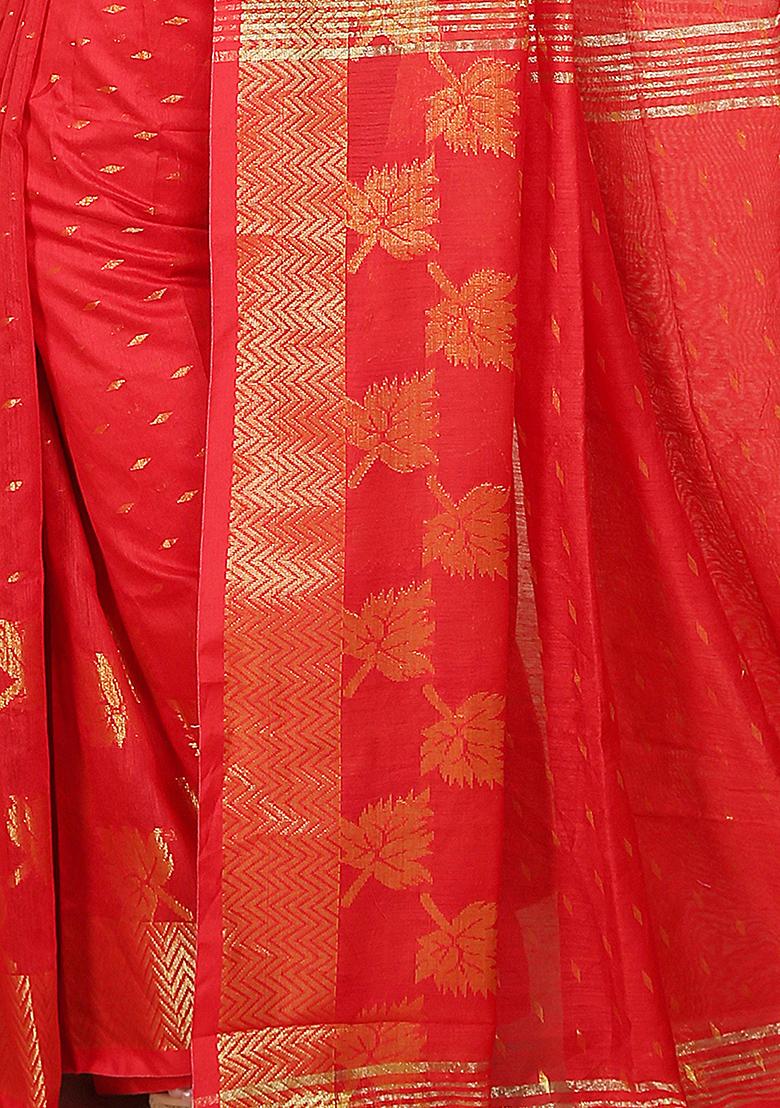 Red Embroidered Art Silk Saree Set