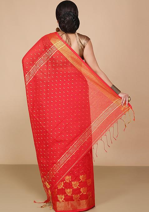 Red Embroidered Art Silk Saree Set