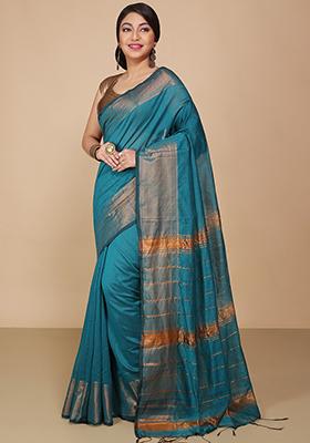 Sea Green Embroidered Art Silk Saree Set