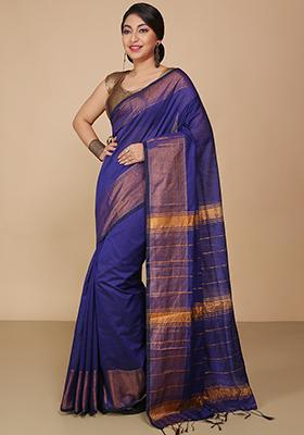 Blue Embroidered Art Silk Saree Set
