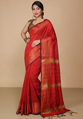 Red Embroidered Art Silk Saree Set
