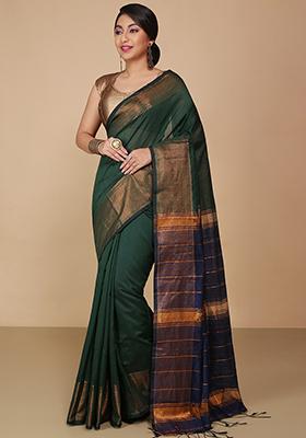 Green Embroidered Art Silk Saree Set
