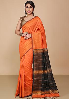 Orange Embroidered Art Silk Saree Set