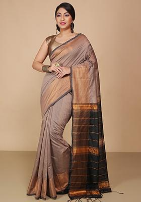 White Embroidered Art Silk Saree Set