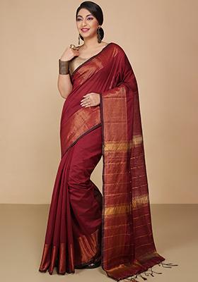 Maroon Embroidered Art Silk Saree Set