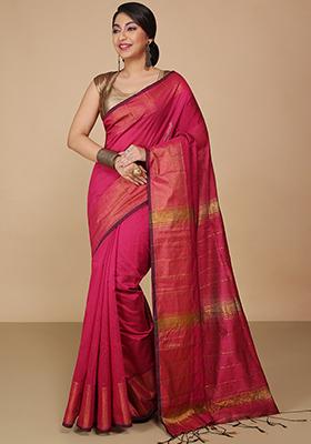 Pink Embroidered Art Silk Saree Set
