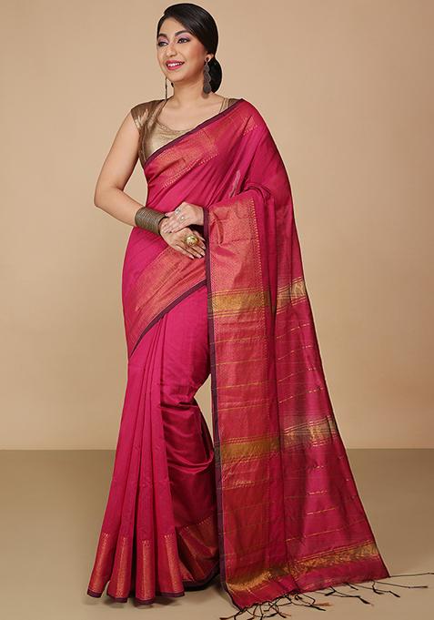 Pink Embroidered Art Silk Saree Set