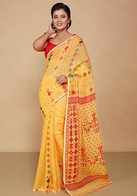 Yellow Jamdani Art Silk Saree