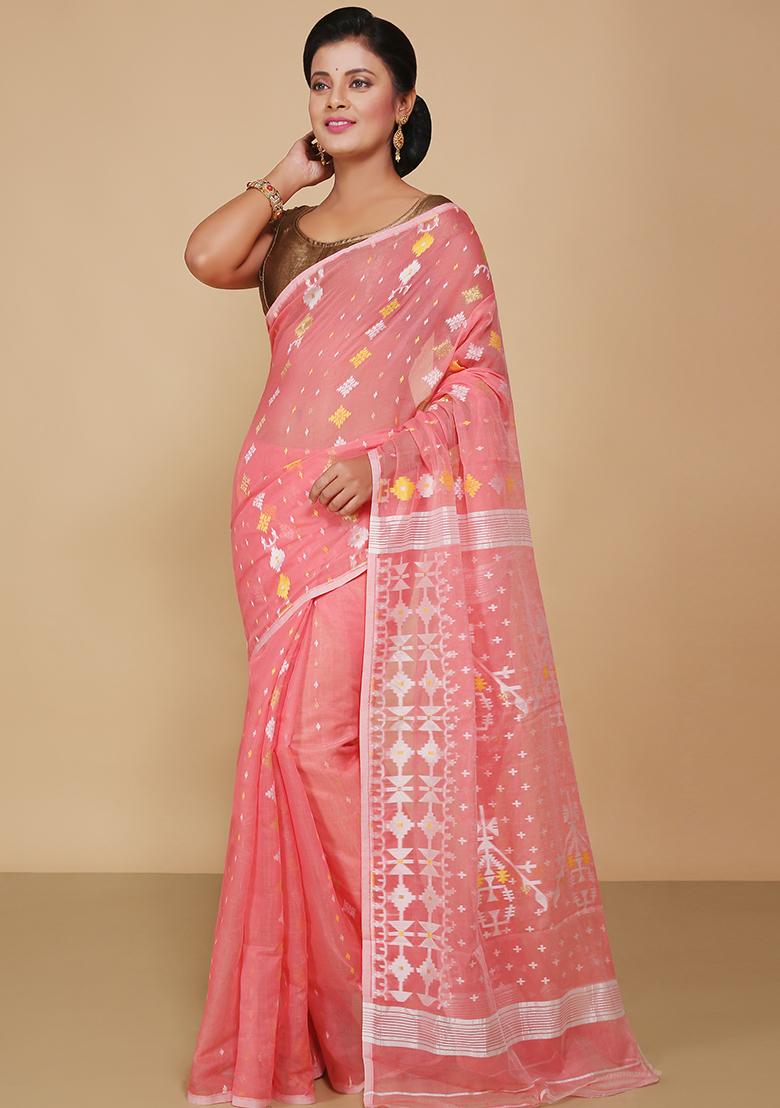 Pink Jamdani Art Silk Saree