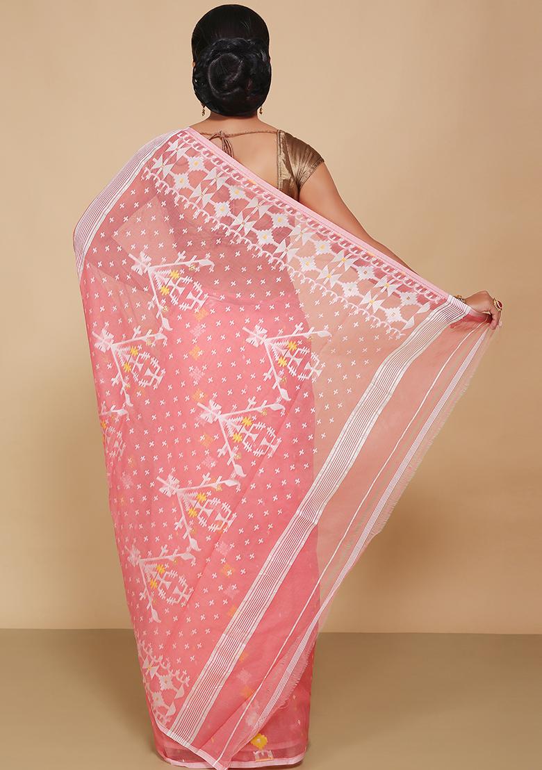 Pink Jamdani Art Silk Saree