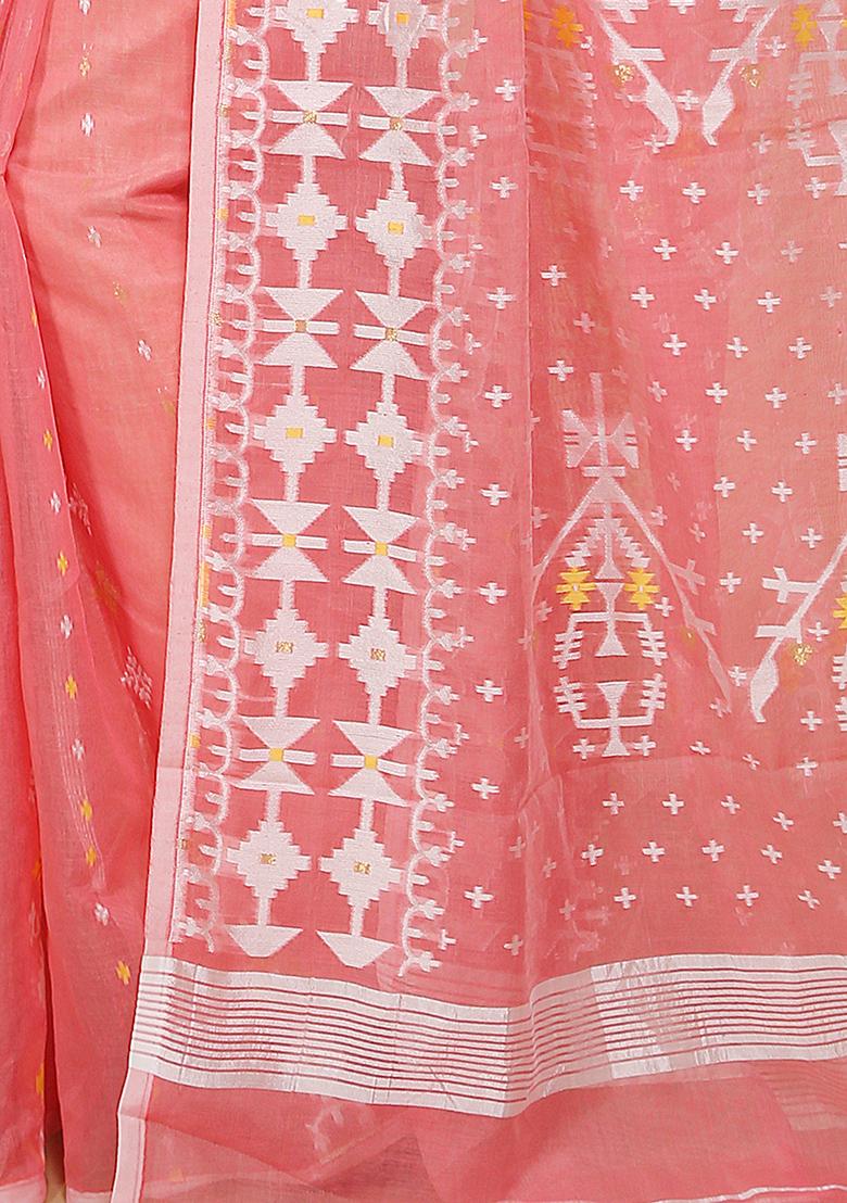 Pink Jamdani Art Silk Saree