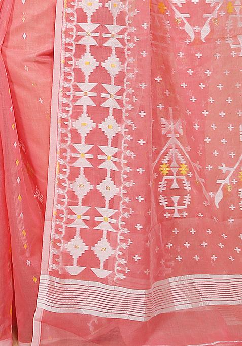 Pink Jamdani Art Silk Saree