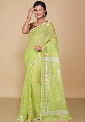 Green Jamdani Art Silk Saree