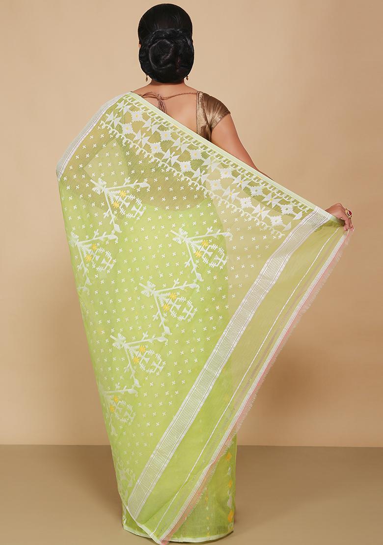 Green Jamdani Art Silk Saree