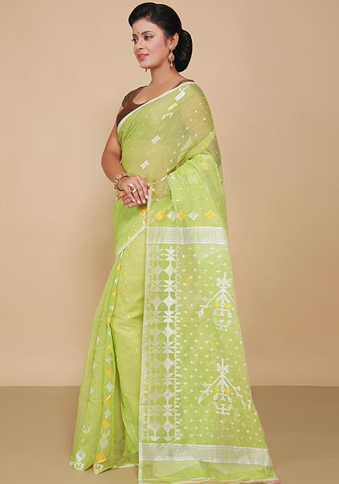 Green Jamdani Art Silk Saree