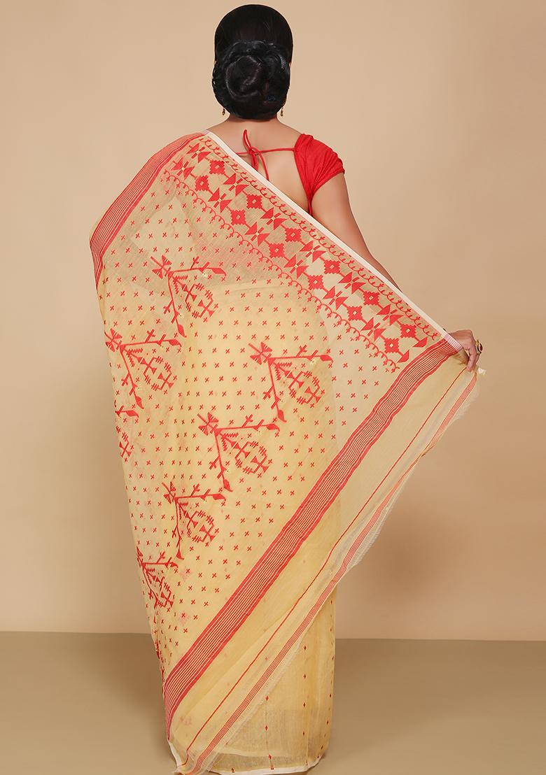 Beige Jamdani Art Silk Saree