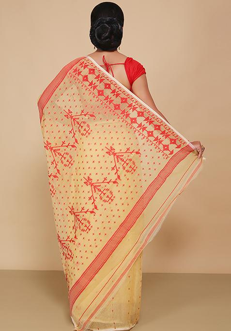 Beige Jamdani Art Silk Saree