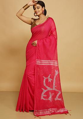 Red Embroidered Art Silk Saree Set