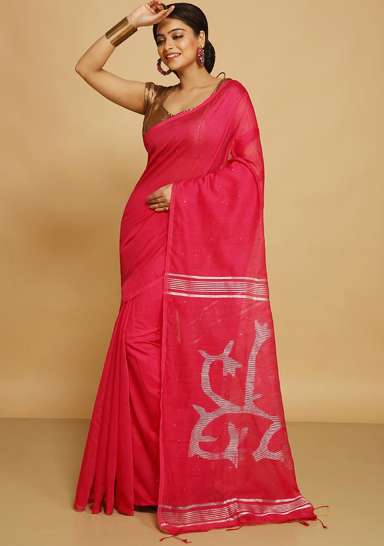 Red Embroidered Art Silk Saree Set
