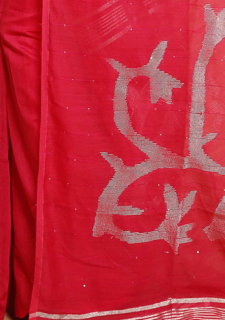 Red Embroidered Art Silk Saree Set