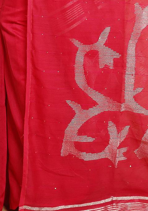 Red Embroidered Art Silk Saree Set