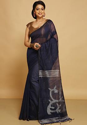 Black Embroidered Art Silk Saree Set