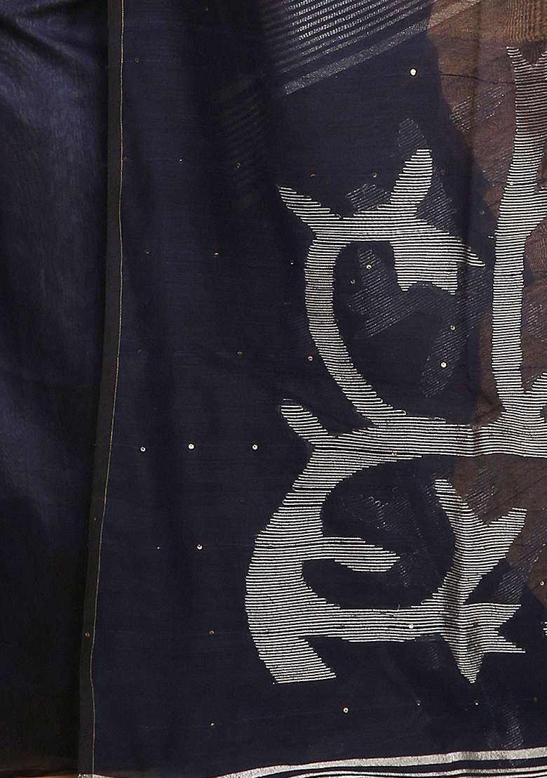Black Embroidered Art Silk Blend Saree Set - Indya