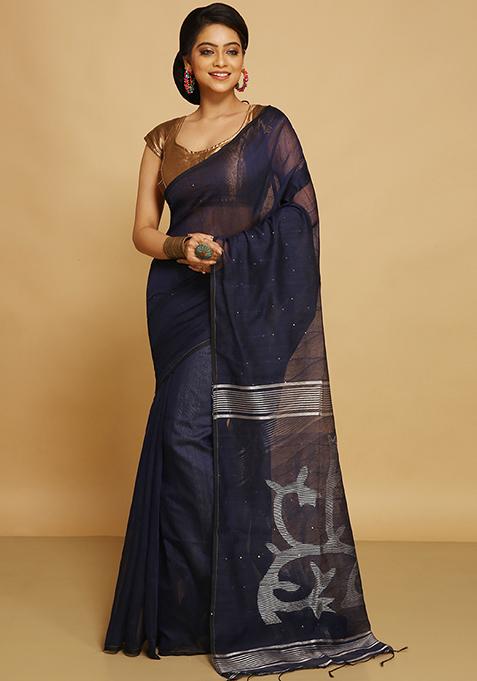 Black Embroidered Art Silk Saree Set