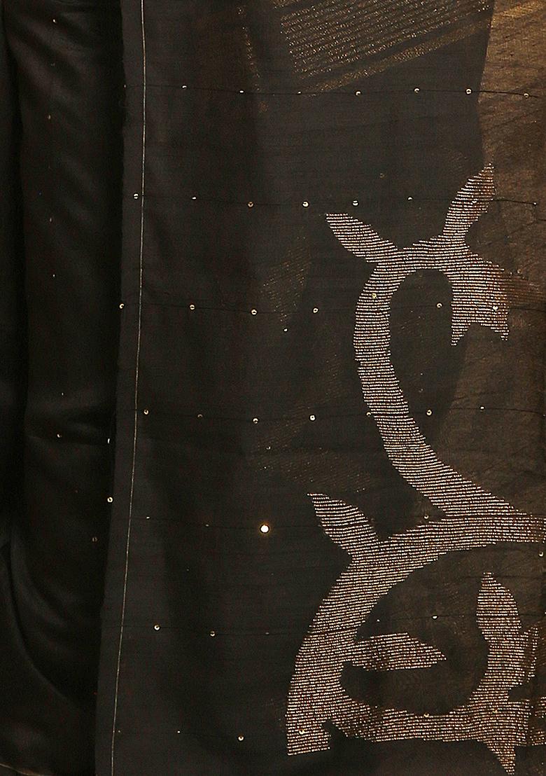 Black Embroidered Art Silk Saree Set