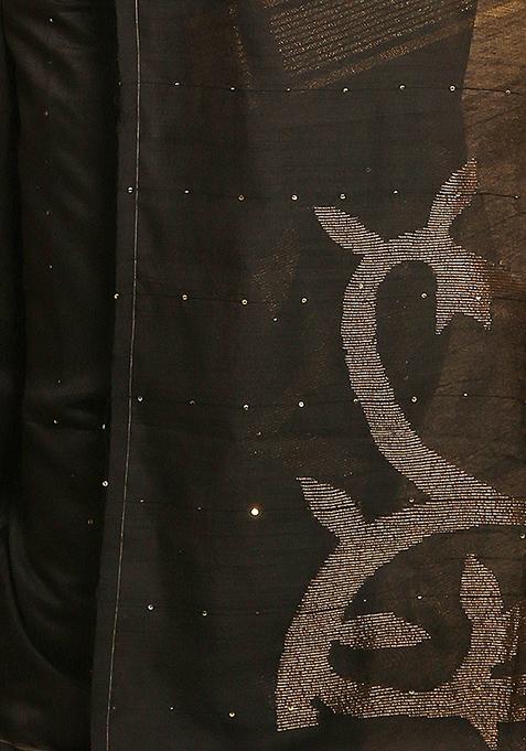Black Embroidered Art Silk Saree Set