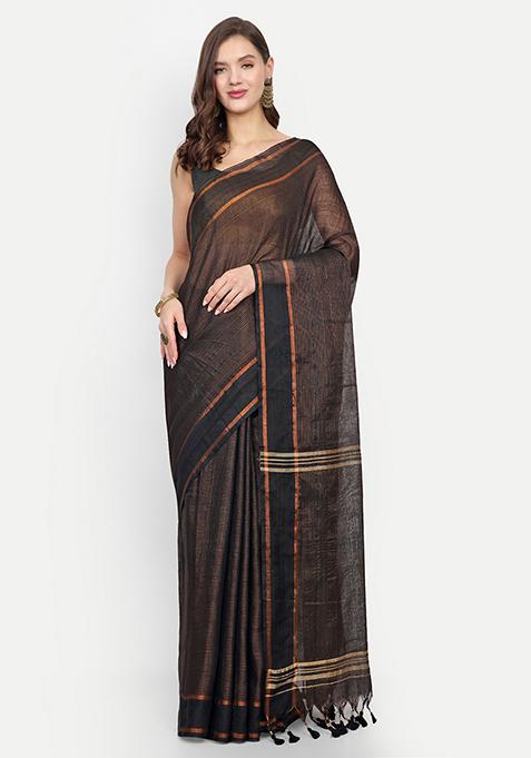 Black Embroidered Art Silk Saree Set