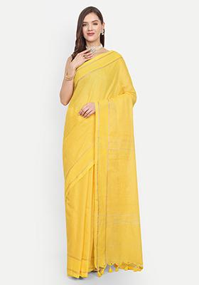 Yellow Embroidered Art Silk Saree Set