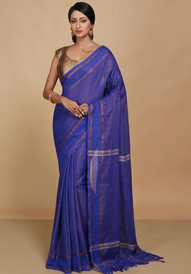 Blue Embroidered Art Silk Saree Set
