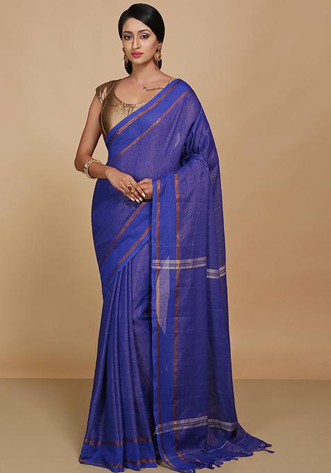 Blue Embroidered Art Silk Saree Set