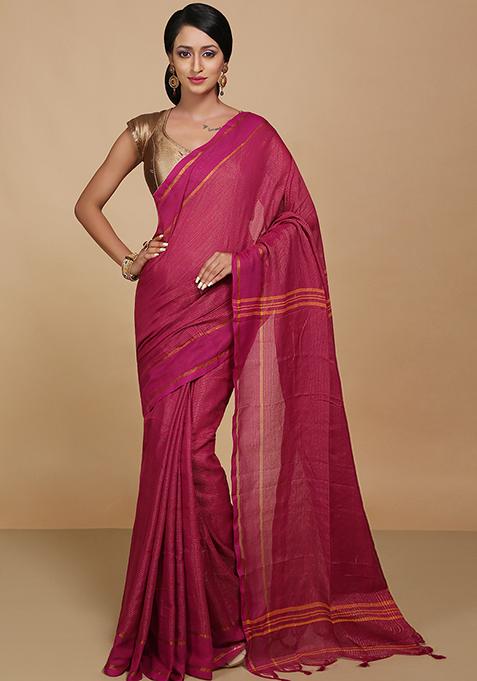 Magenta Embroidered Art Silk Saree Set