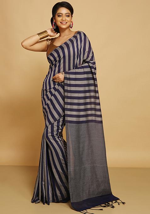 Grey Embroidered Art Silk Saree Set