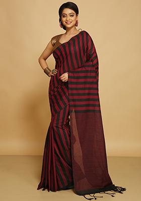 Red Embroidered Art Silk Saree Set