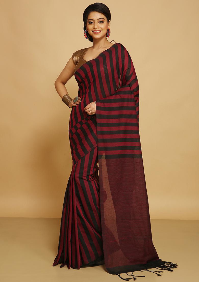 Red Embroidered Art Silk Saree Set