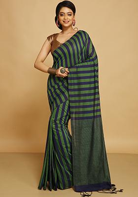 Green Embroidered Art Silk Saree Set