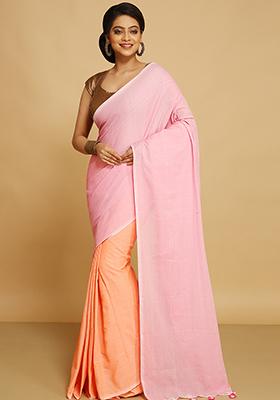 Pink Embroidered Art Silk Saree Set
