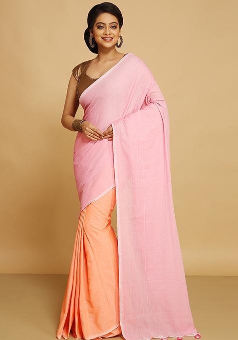 Pink Embroidered Art Silk Saree Set