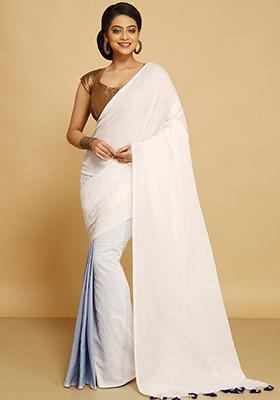 White Embroidered Art Silk Saree Set