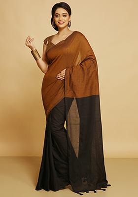 Black Embroidered Art Silk Saree Set