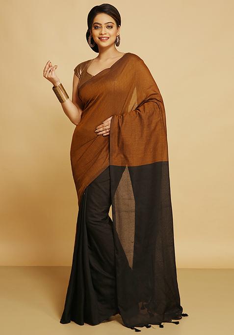 Black Embroidered Art Silk Saree Set